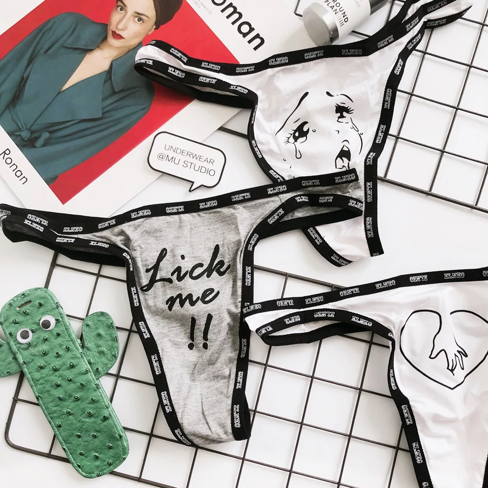 

Okkey Korean letter cartoon cute sexy pure cotton fun sport honey-peach hip no trace low-waist T-thong