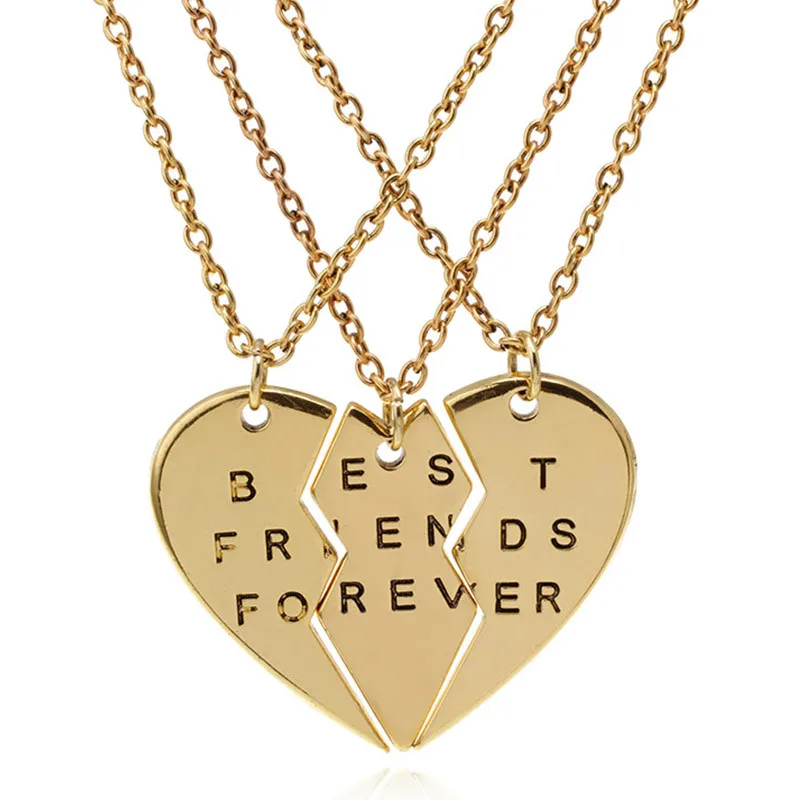 Elegant 3Pieces Broken Heart Pendant Necklace Chic Best Friends Forever Necklace For Friends
