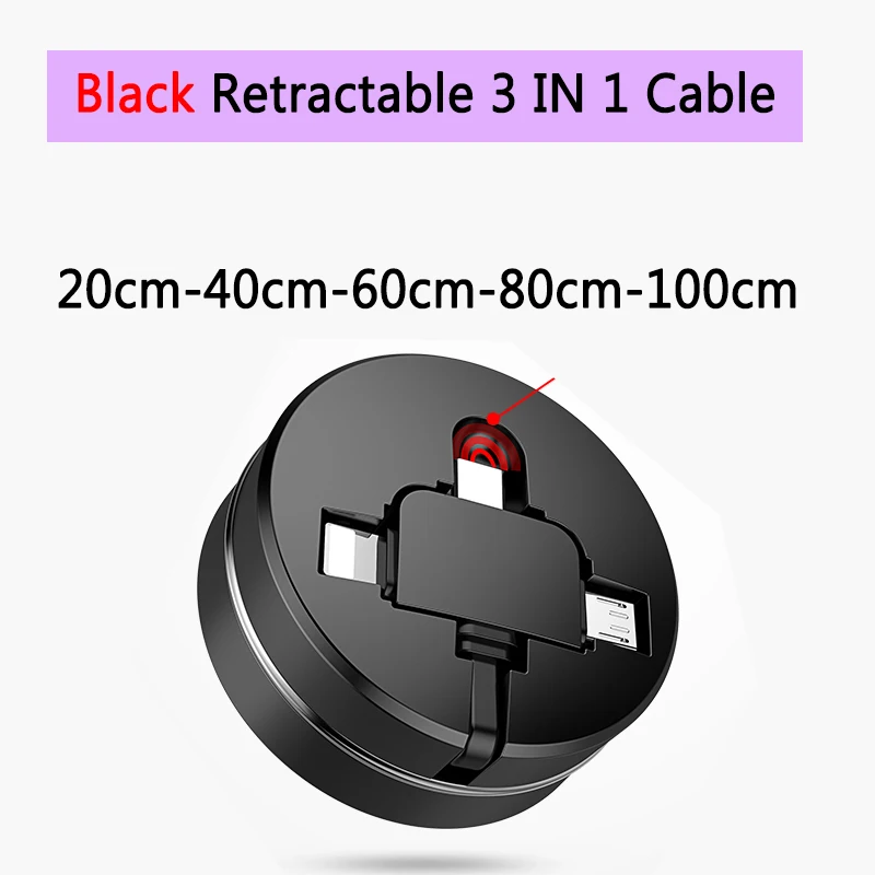 Retractable 3 in 1 Многофункциональный usb-кабель 3 в 1, светодиодный кабель 3-в-1 для зарядки, кабель типа C micro 8Pin, зарядка для iPhone, samsung, Xiaomi, huawei, LG - Цвет: Retractable 3 in 1