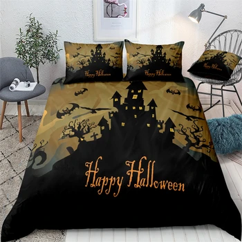 

Happy Halloween Bedclothes Pillowcase Trick or Treat Boys Bed Bedding Set Acient Castle Bed Linens Duvet Cover Set US Queen