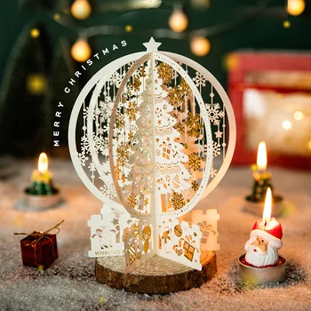 

Kawaii 3D Stereo Greeting Card Exquisite Gold Hot Stamping Laser Hollow Paper Carving Card Christmas Gift Message Blessing Card