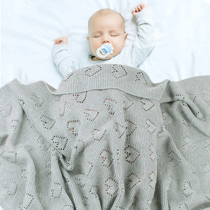 Baby Blanket Knitted Crochet Heart Hollow Newborn Swaddle Wrap Toddler Sofa Bedding Quilt Infant Baby Outdoor Stroller Outfits