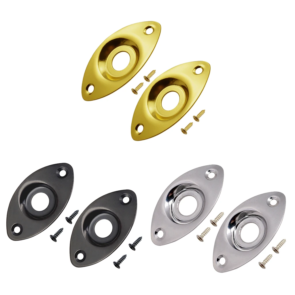 2pcs Electric Bass Guitar Replacement Oval Jack Mounting Socket Plate Output Input Socket Cover Plate with 4 Mounting Screws