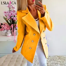 Женская рубашка с длинным рукавом сплошной цвет двубортный ветровка костюм воротник Повседневная элегантная офисная шерстяная куртка женская