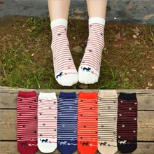 1 пара полосатые носки с котами из мультфильма осень-зима Утепленная одежда хлопковые носки до лодыжки для Для женщин носки для девочек с отпечатком ноги носки-тапочки