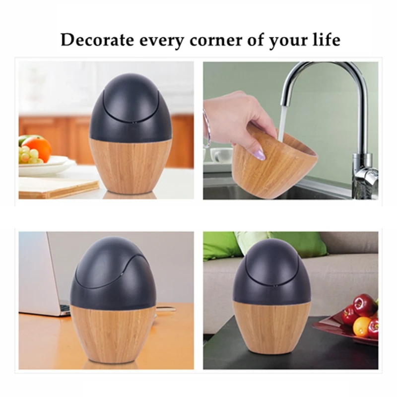 New High-gra Desktop Trash Can with Cover Office Home Living Room Kitchen Table Small Paper Basket Bedside Flap Type Rubbish Bin