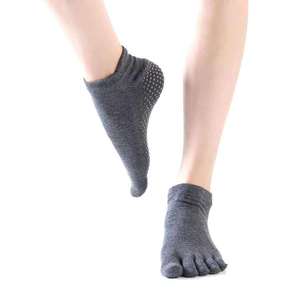 Dark Gray 1 пара, эластичные спортивные балетные костюмы для фитнеса, Нескользящие, мягкие, хлопковые, для спортзала, пять пальцев, женские носки для йоги, дышащие, однотонные, для упражнений - Цвет: Dark Gray