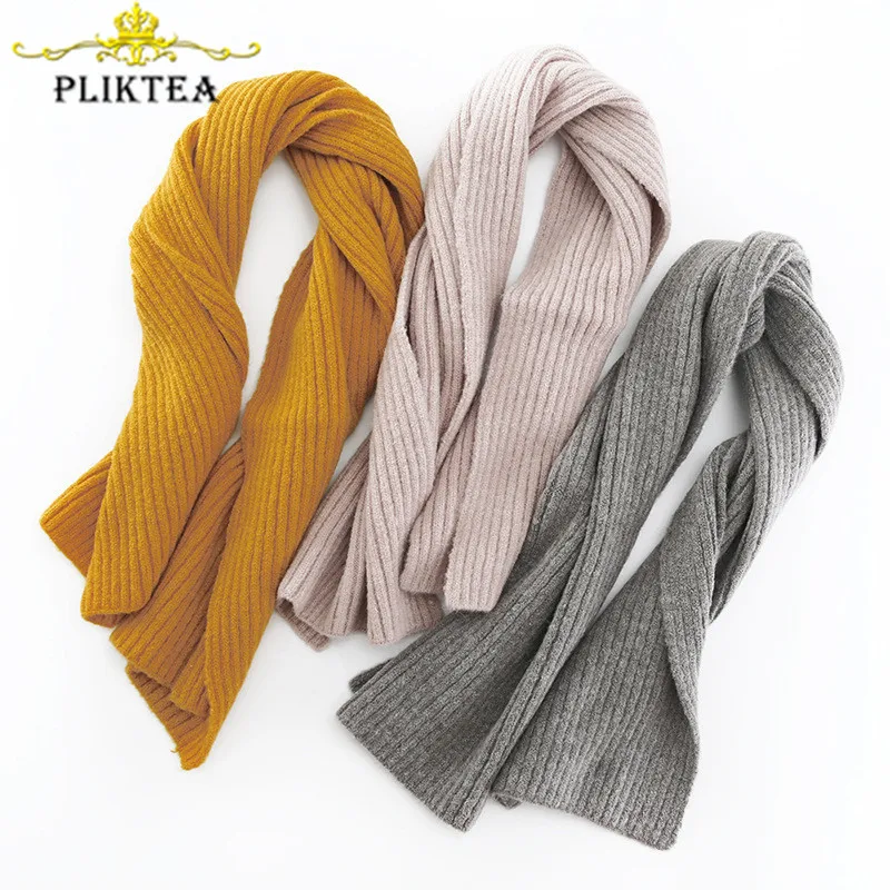 

Real Cashmere and Acrylic Yellow Knit Scarf Kid White Foulard Femme Black Navy Red Gray Solid Color Winter Warm Female Scarves