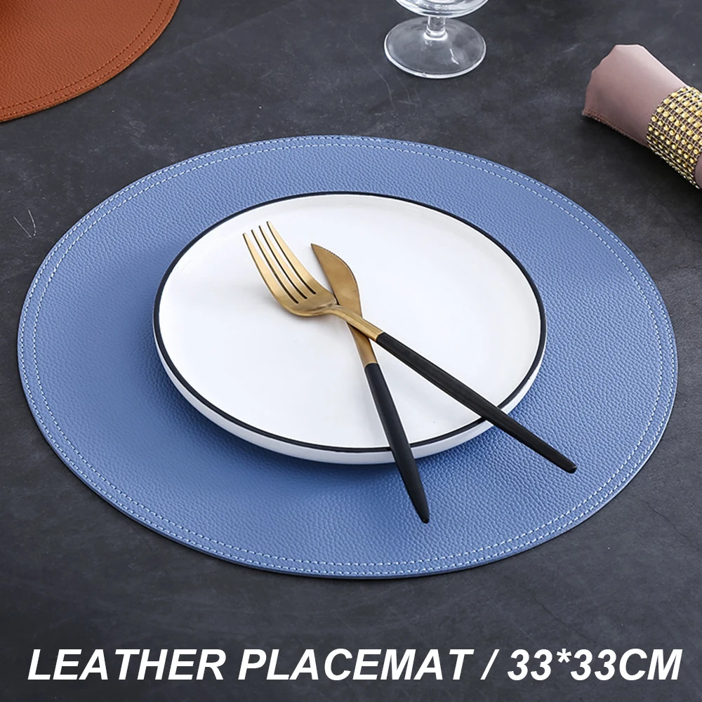 1Pc Tableware Pad Placemat Table Mat PU Leather Heat Insulation Non Slip Simple Placemats Disc