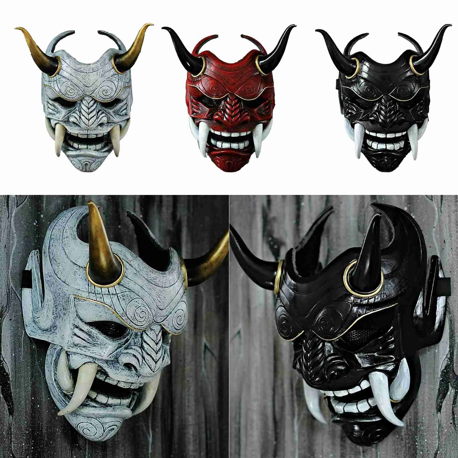 Japanese Prajna Halloween Cosplay Hannya Noh Kabuki Devil Demon Oni Samurai