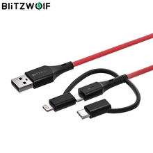 BlitzWolf MT4 3 en 1 Type C + foudre + Micro câble de données USB avec MFI certifié pour Samsung Xiaomi pour iPhone 11 X Max