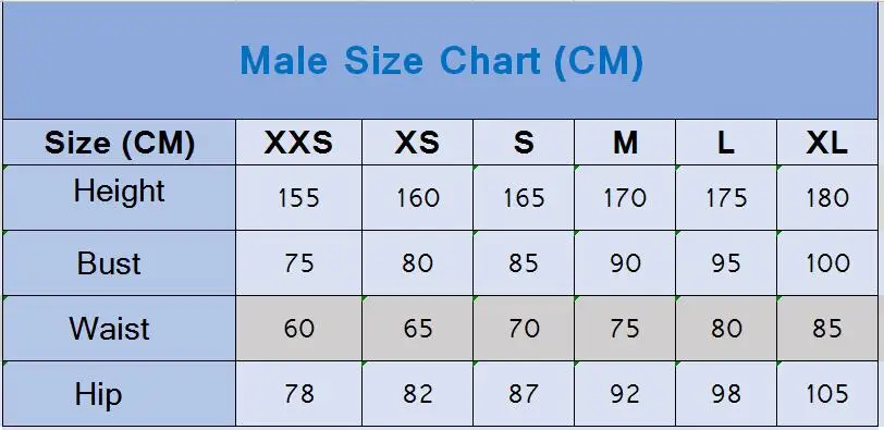 male size chart