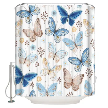 

Colorful Butterfly Flowers Leaves BeautifulWaterproof Bathroom Shower Curtain Modern Household Shower Curtain