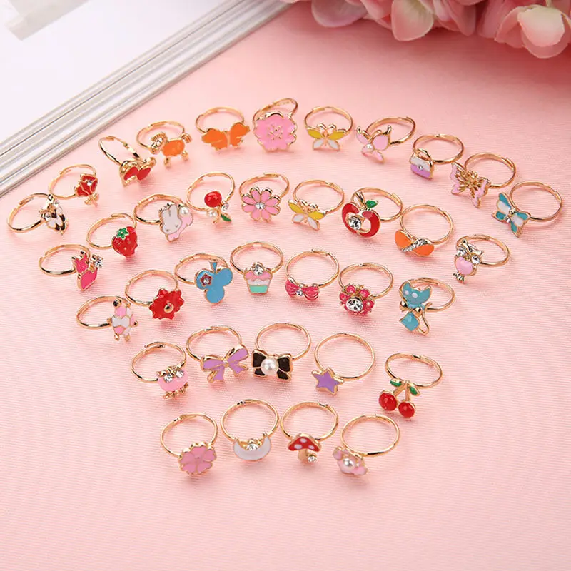 Girls Rings Jewelry Flower Gifts Animal Adjustable Sweet Korean Child Cute Kawaii Cartoon