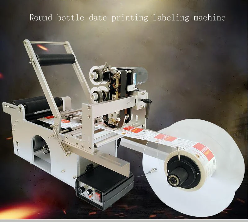 110W label stick machine stickers dispenser round bottle labelling machine semi-utomatic labeller with date marker machine