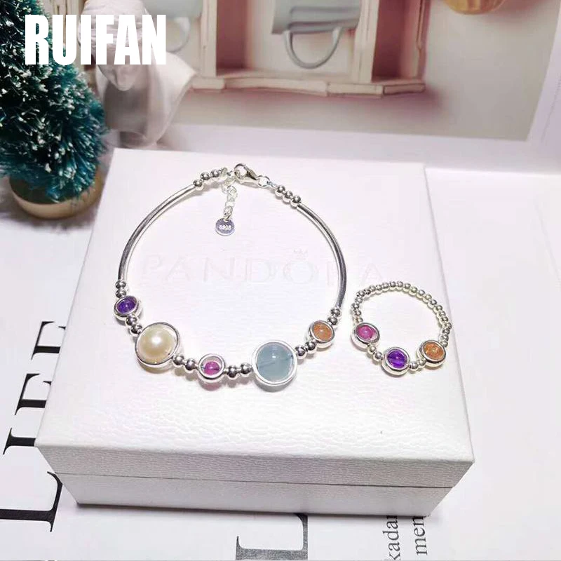

Ruifan 2020 New Style Aquamarine Pearl Crystal Bracelet Ring Sets Silver 925 Jewelry Set Girls Women Ensemble Bijoux Gift YJS001