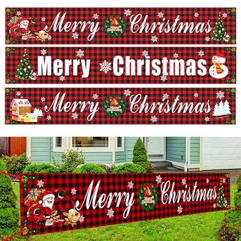 

296*48cm Oxford Cloth Christmas Letters Banner Decorative Banner Flag Christmas Banners Flag Red Burlap Plaid Hanging