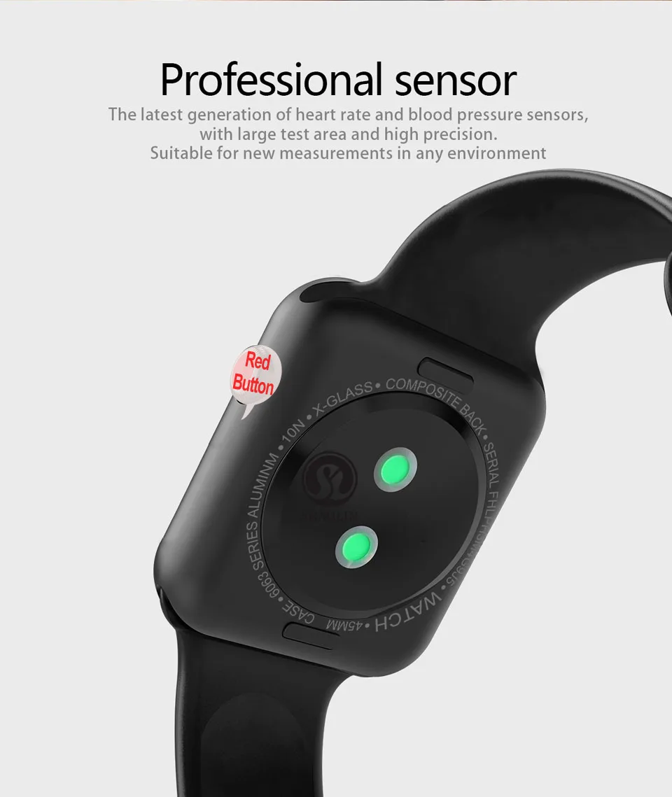 Bluetooth чехол для смарт часов для apple iphone samsung xiaomi android phone pk Smartwatch apple watch(красная кнопка