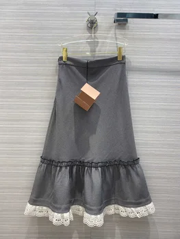 

Luxury Brand Skirt 2020 Early Autumn Women's New Arrival Houndstooth Pattern Embroidery Lace Lotus Leaf Bag Hip Skirt