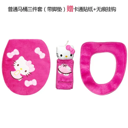 F-3pcs set-Rose red 4 шт. набор милый чехол на сиденье для унитаза хеллоо Китти толстый бархатный коврик для туалета Туалет декоративные Мультяшные Чехлы для унитаза бумажная вешалка для полотенец - Цвет: F-3pcs set-Rose red