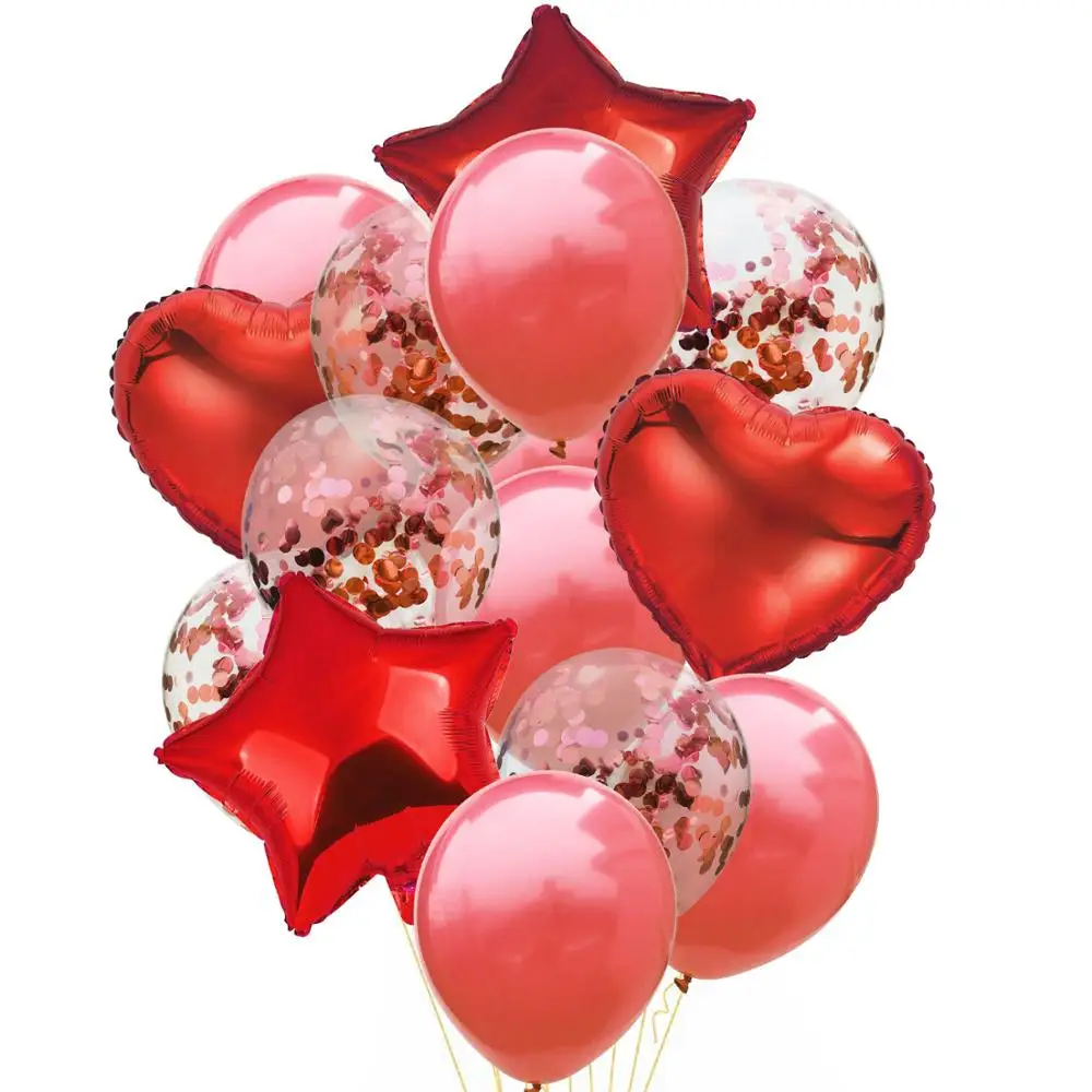 14 шт. розовое золото 18 дюймов Сердце Звезда шары украшения на свадьбу на день рождения вечерние конфетти латексные шары украшения детский подарок Globos - Цвет: Red Confetti