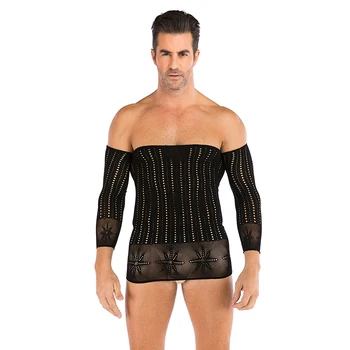 

Men's Sexy Mesh Nets Solid Color Hollowing Out black See-through Underwear clothing male clubwear Intimates