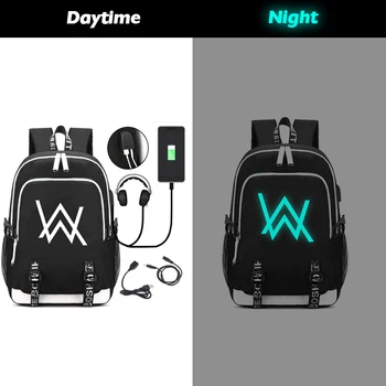 

New Alan Walker USB Charging Backpack Canvas Shoulder travel School bag for teenagers Casual Laptop Bags With Earphone Cable