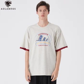 

Aolamegs Men's Tees Cartoon Dinosaur Print T-shirt Men O-Neck Tee Shirts Summer Cute High Street Fashion Tops Lovers Streetwear