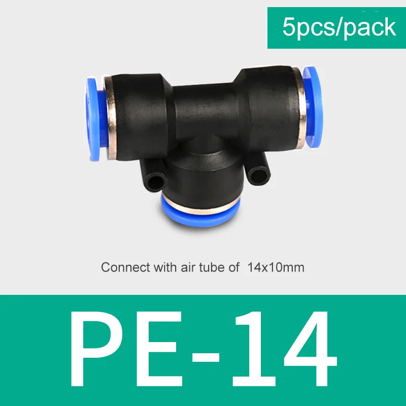 ELECALL 5 шт. пневматические фитинги для пальцев, искусственные бриллианты, Т-образный 3-сторонний выход пуш-ап нить быстрый разъем воздушный на обратной стороне обеспечивает удобство штепсельной вилки PE05/PE4/PE6/PE8/PE10/PE12/PE16 - Цвет: PE-14