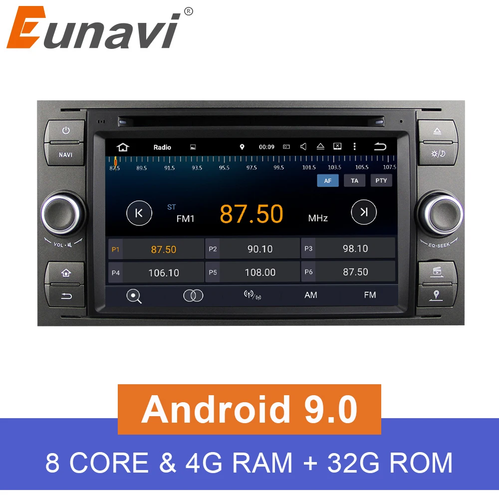 Cheap Eunavi 2 Din Octa 8 Core Android 9.0 Car DVD Player GPS Navigation WIFI 4G for FORD S-Max Kuga Fusion Transit Fiesta Focus II 0