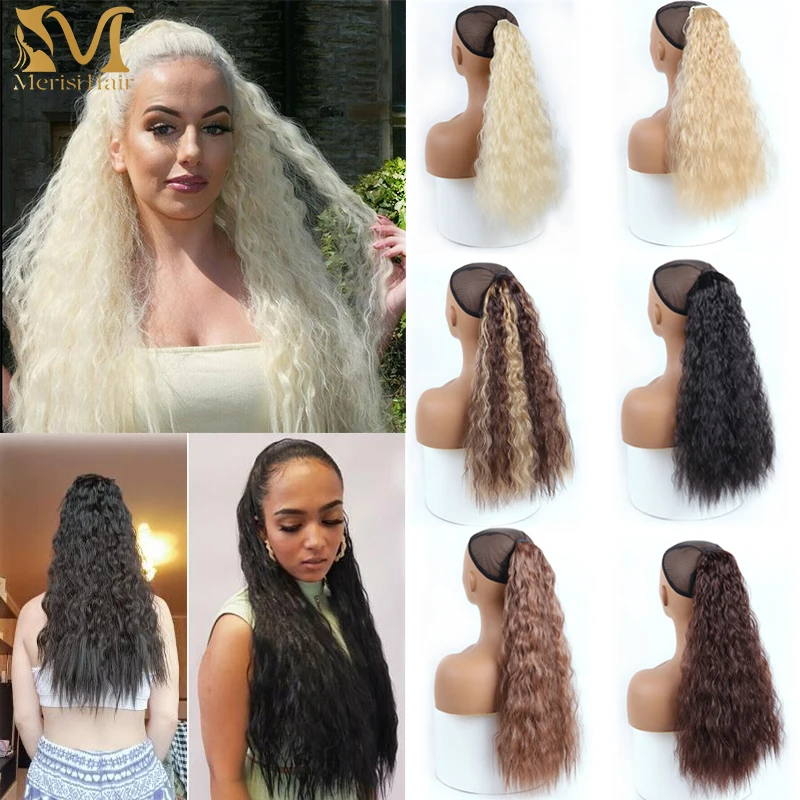 Discount Hairpiece-Wrap Hair-Extensions Long-Ponytail MERISIHAIR Clip Blonde Fack-Hair Curly Brown WDgNLlpgz