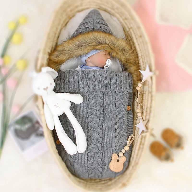 

Newborn Baby Sleeping Bag Knitted Infant Girl Stroller Warp Swaddling Plus Fleece Toddler Boy Bed Sleepsack Envelope Warm Winter