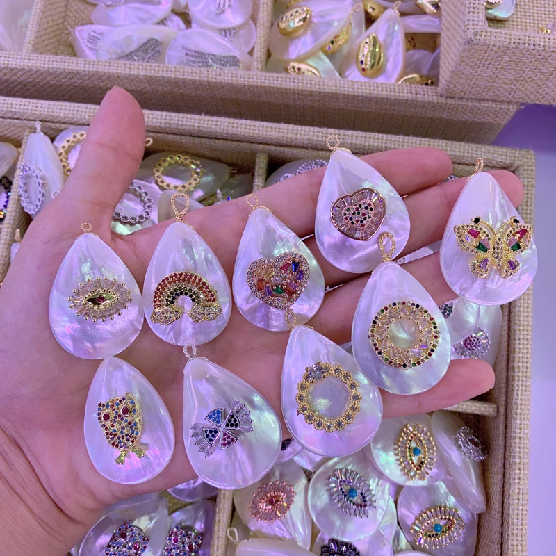 

5pcs/lot Fashion Jewelry Waterdrop Nature Pearl with CZ Micro Pave Charm For Women Girls Jewelry Making