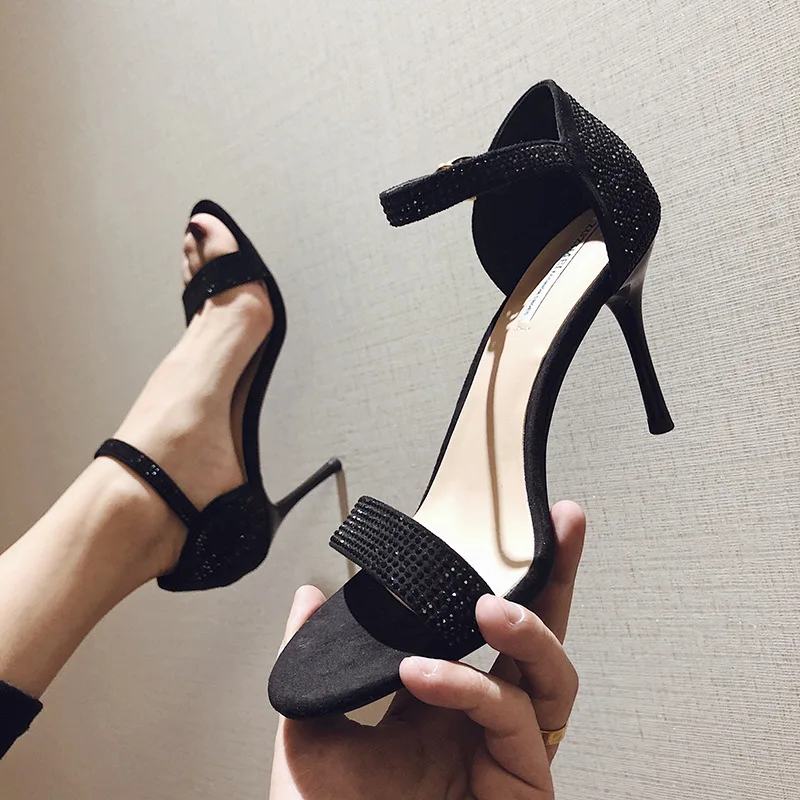 

Md6600-9 New Style 2019 Red Peep-Toe A- line with Thin Heeled Sandals Women's Tennis Red Versatile Man-made Diamond High Heel Sh