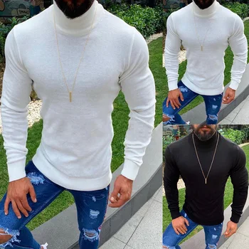 

HEFLASHOR Men's Autumn Winter Casual Slim Fit Pullover Stretch Sweaters Knitted Turtleneck Basic Designed Solid Sweater 2019