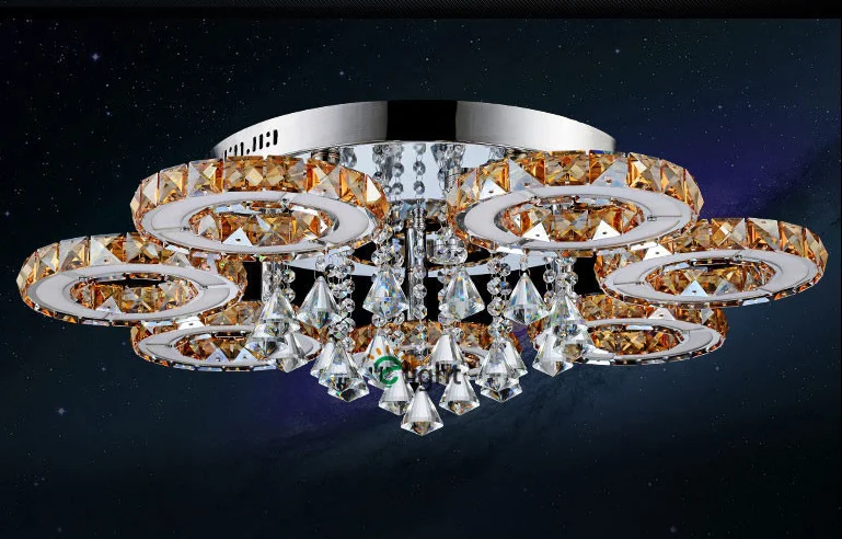 amber 7 light Современный минимализм Lustre De Cristal Led Люстра для фойе Роскошные покрытые зеркалом стальные кольца Круглая Люстра - Цвет абажура: amber 7 light
