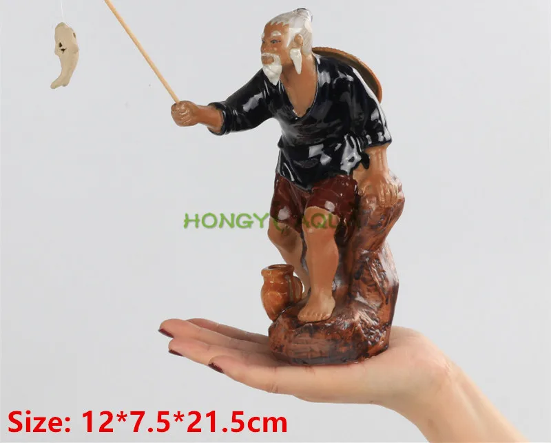 Серебристый Аквариум Ландшафтная керамическая фигурка водный камень rockery украшения для бонсай Рыбак термометр для аквариума - Цвет: Серебристый