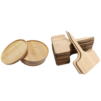

5 Pack Bamboo Plant Saucer 6.1 Inch Round Plant Pot Tray Drainage Tray & 50Pcs Bamboo Plant Label