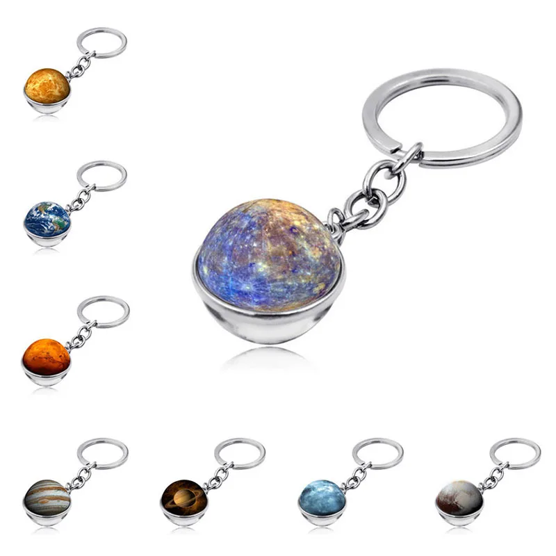 

Moon Earth Nebula Space Galaxy Keychain Solar System Planet Keyring Sun Mars Double Side Glass Ball Key Chain For Car Auto