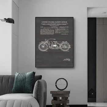 Black and White Minimalism Retro Industrial Wind Motorcycle Parts Structure Drawing Decorative Painting Poster Home Decoration