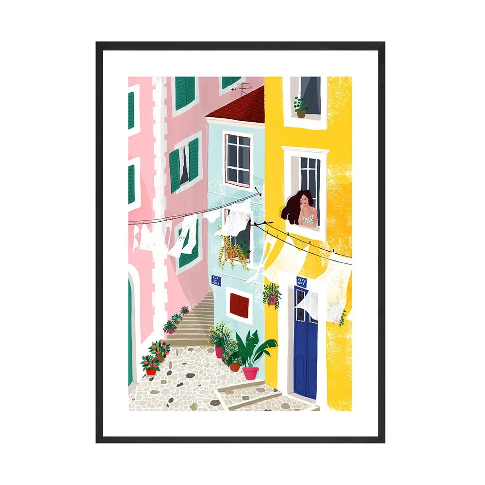 Lisbon-Girl-Poster-Window-Plant-Canvas-Painting-City-Street-Print-Wall-Art-Yellow-Architecture-Travel-Picture (3)