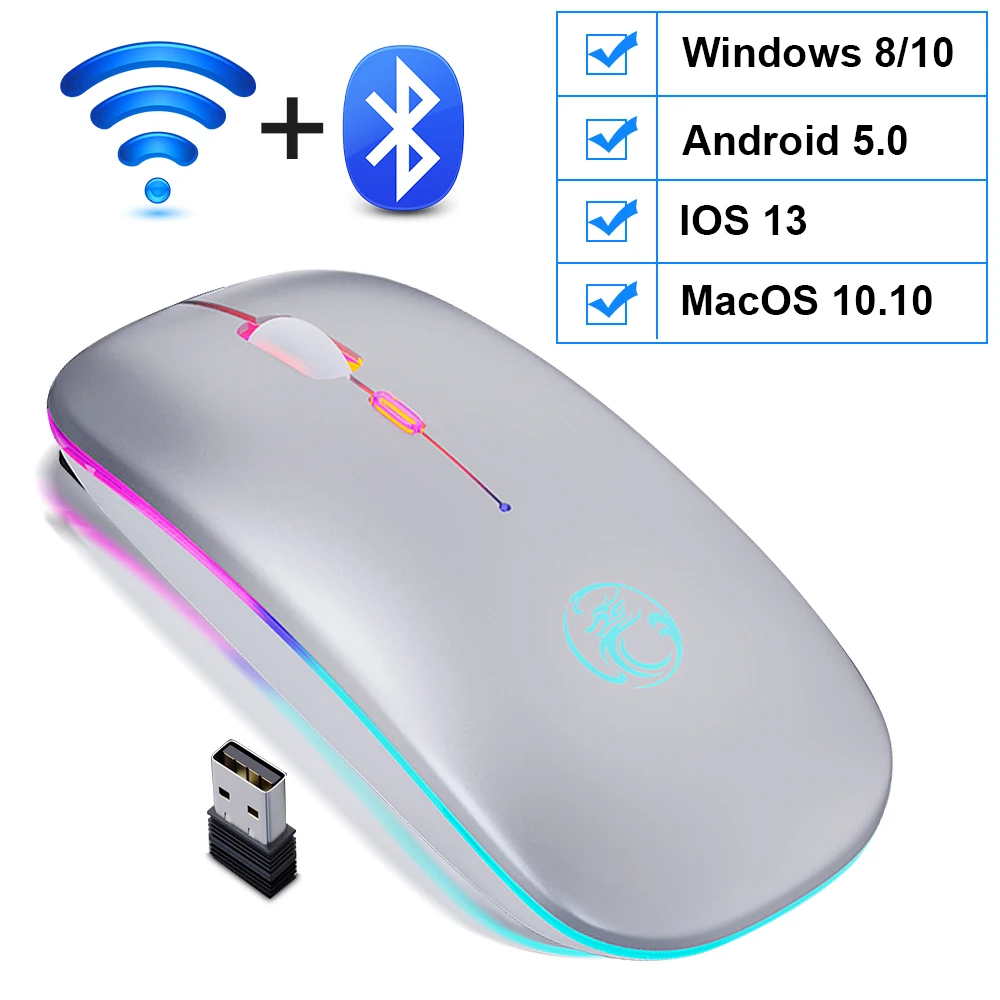 Wireless Mouse Bluetooth RGB Rechargeable Mouse Wireless Computer Silent Mause LED Backlit Ergonomic Gaming Mouse For Laptop PC wireless mouse Mice