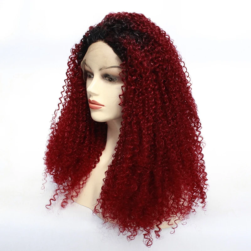 Афро кудрявые черные Ombre двухтоновые баг # винно красный Бургунди синтетические