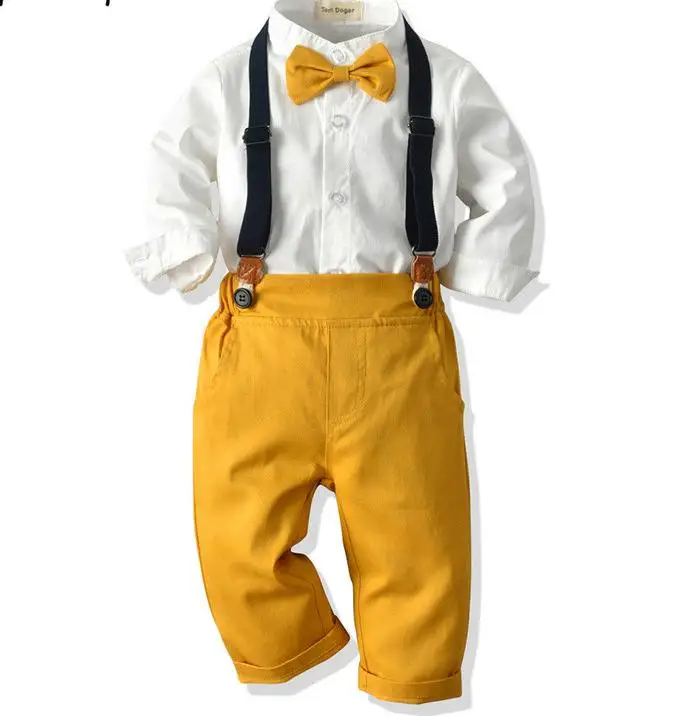 

Fashion Kids Boy Gentleman Clothing Set Long Sleeve White Shirt Tops+Overalls Clothes Outfit Boy Formal Suit Bebes