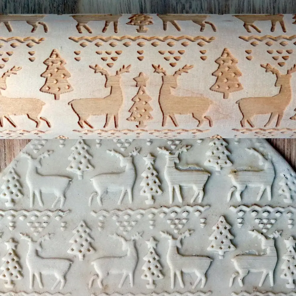 Elk Wooden Rolling Pin For Baking Cookies Christmas Home Decorations Navidad Decor Noel Natal Cristmas Gift New Year
