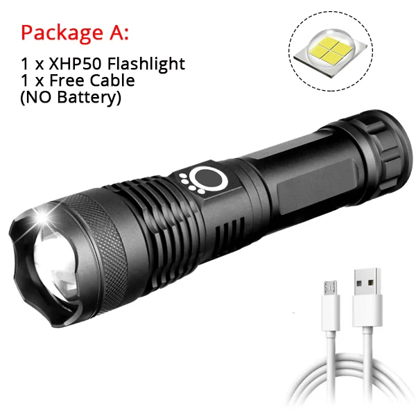 Яркий светодиодный светильник XHP70.2 XHP50 с подзарядкой от USB, мощный фонарь, водонепроницаемый фонарь с зумом, охотничий светильник, 18650 или 26650 Batte - Испускаемый цвет: Option A