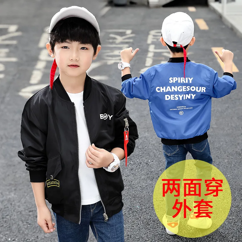 

BOY'S Coat Reversible 2019 Autumn Big Boy Zip-up Shirt Boy Baseball Uniform Casual Wear