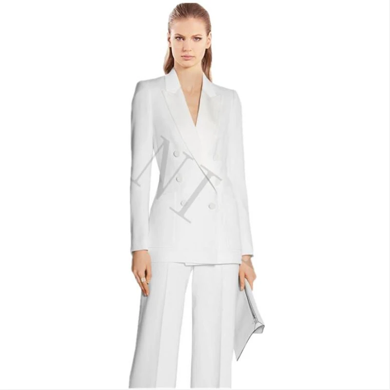 

Jacket+Pants Women Business Suits White Double Breasted Female Office Uniform Evening Formal Ladies Trouser Suit 2 Piece Suits