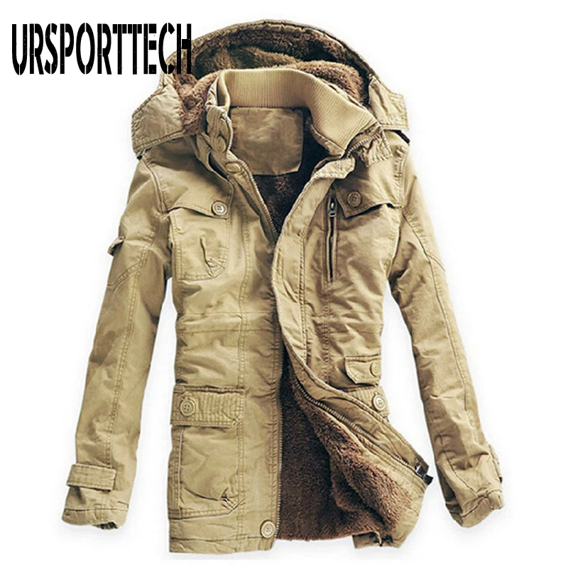 URSPORTTECH, новинка, зимняя куртка, Мужская парка, дышащая, утолщенная, теплая, плюс бархат, пальто, повседневная, хлопковая, стеганая куртка, флисовая парка