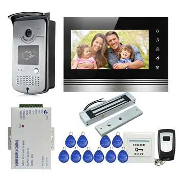

Wired 7" Touch Button Video Intercom Door Phone System Metal Monitor + Waterproof RFID Reader Doorbell + Electric Lock